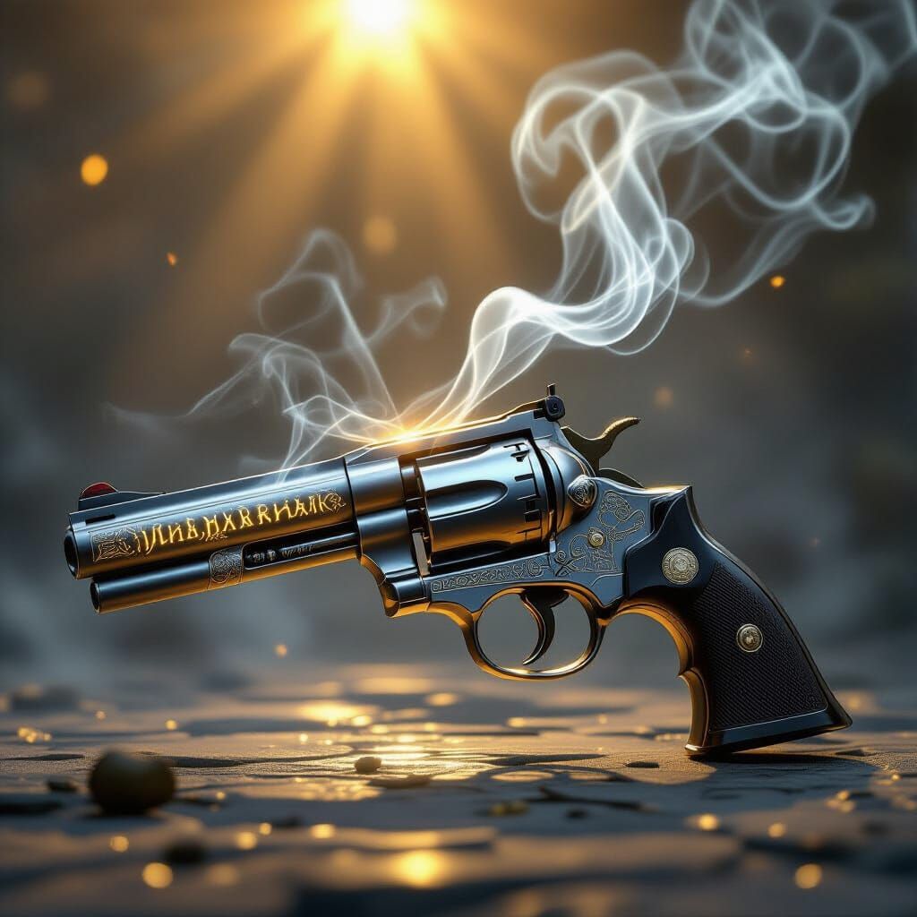 Glowing Rune Revolver in Dramatic Dark Fantasy Style