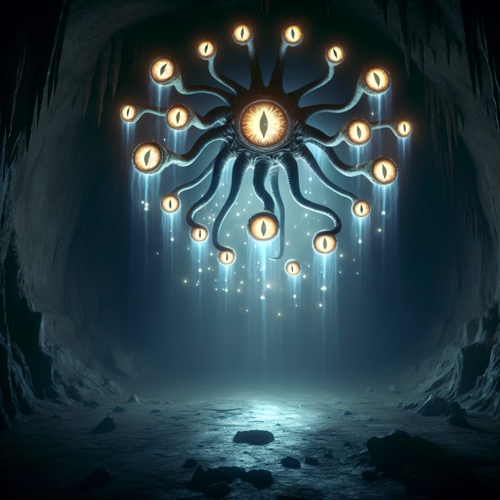 Menacing Beholder in a Dark Cave