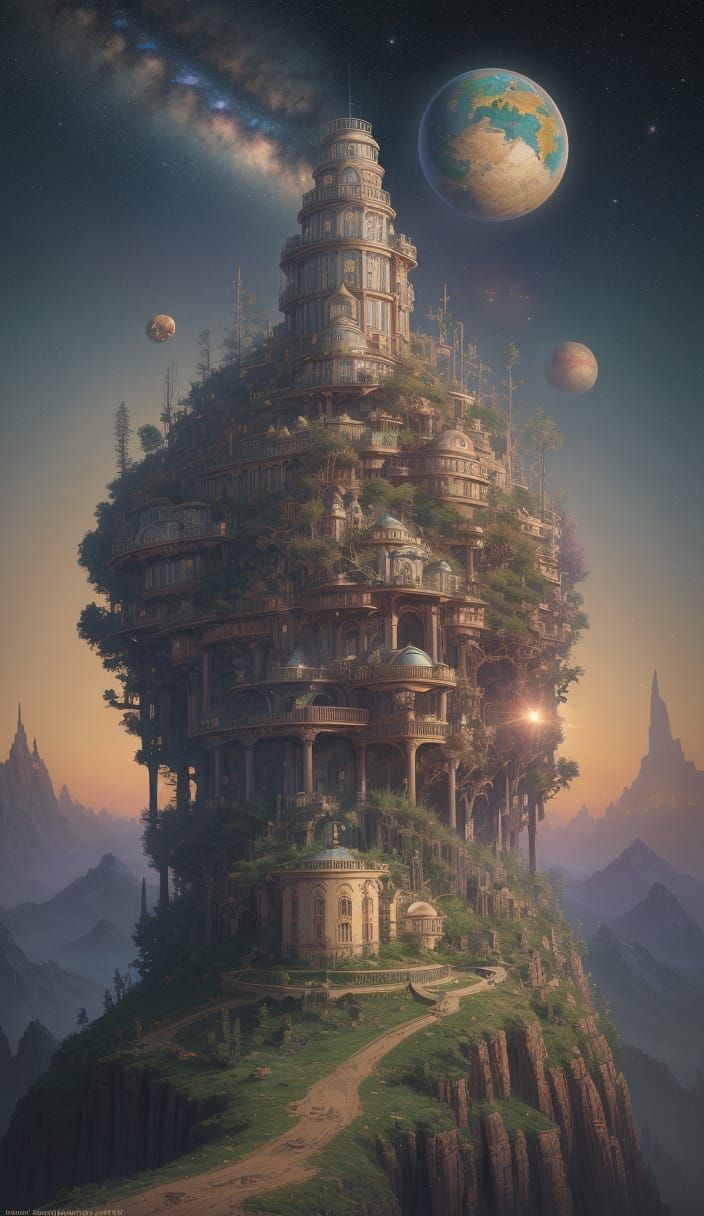 Hilltop Observatory Under a Planetary Sky