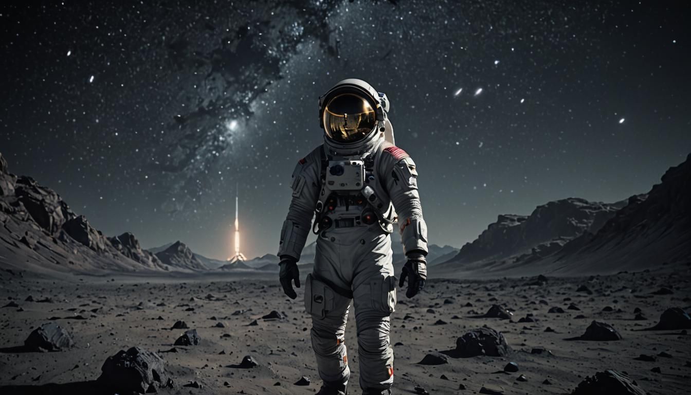 Astronaut on Distant Planet in Moody, Surreal Style