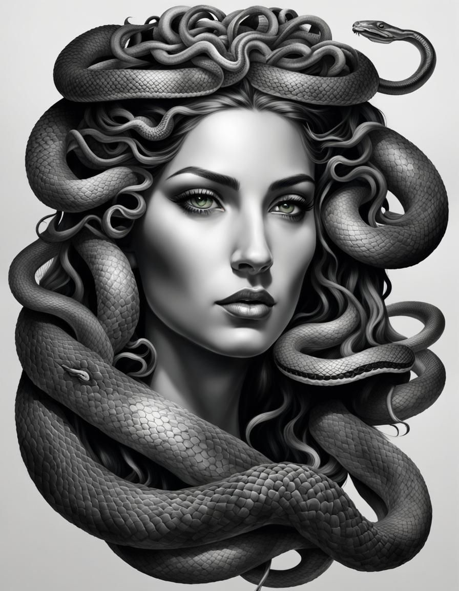 Realistic Portrait of Medusa with Snakes