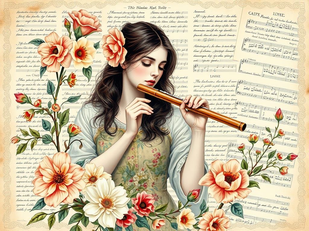 Woman, Flute, Sheet Music