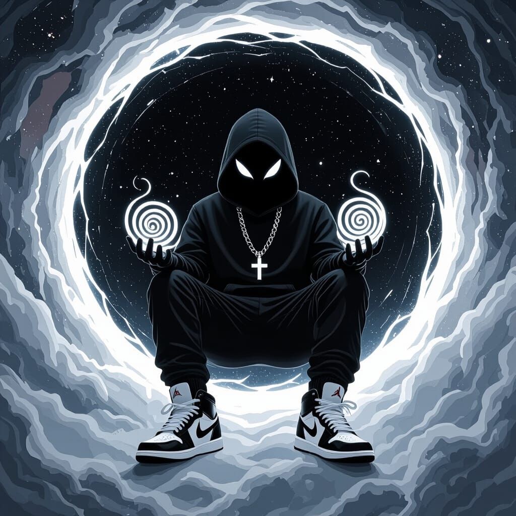 Shadowy Creature in Black Hole, Futuristic Style