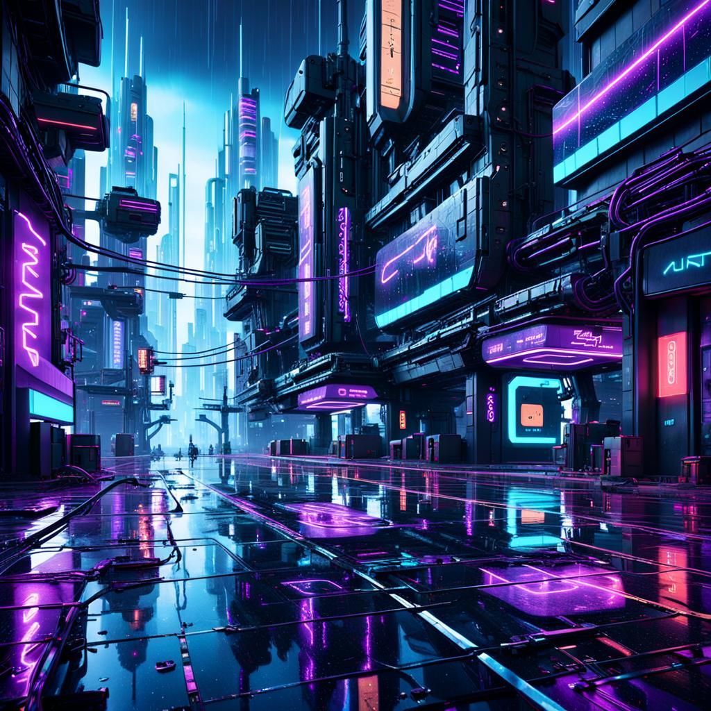Cyberpunk Routers: Futuristic Cityscape in Neon Lights