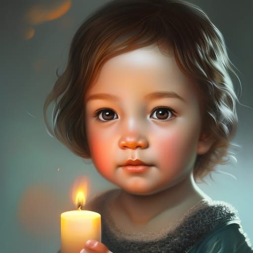 Cute Toddler Portrait with Candle, Digital Art