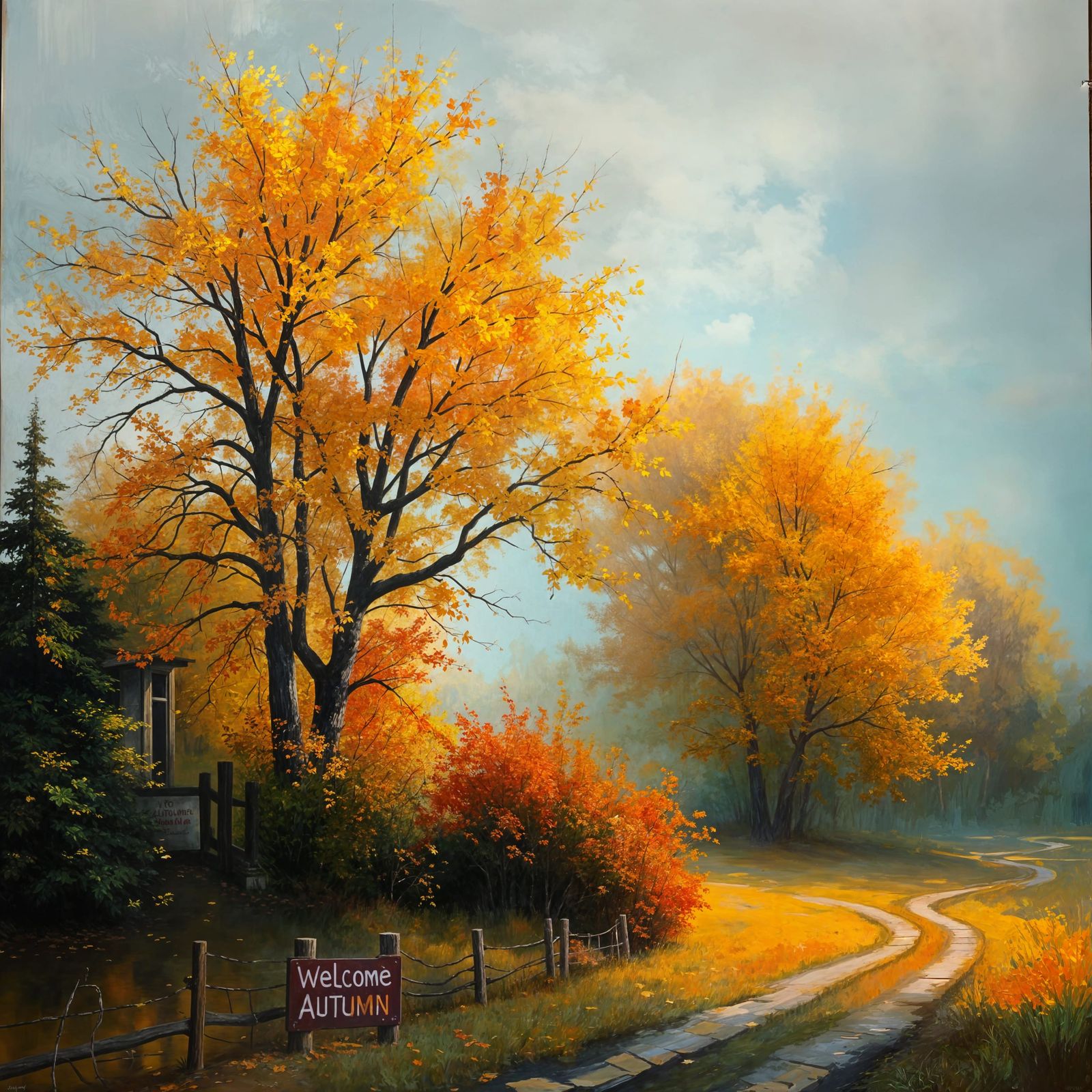 Autumnal Welcome: A Gurney-esque Oil Painting