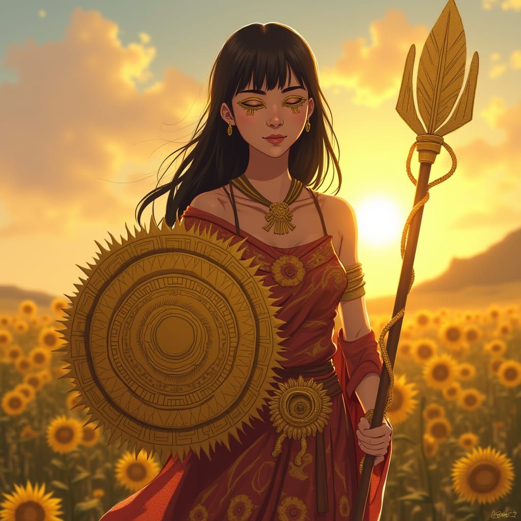 Incan Woman with Sewn Eyes in Anime Style