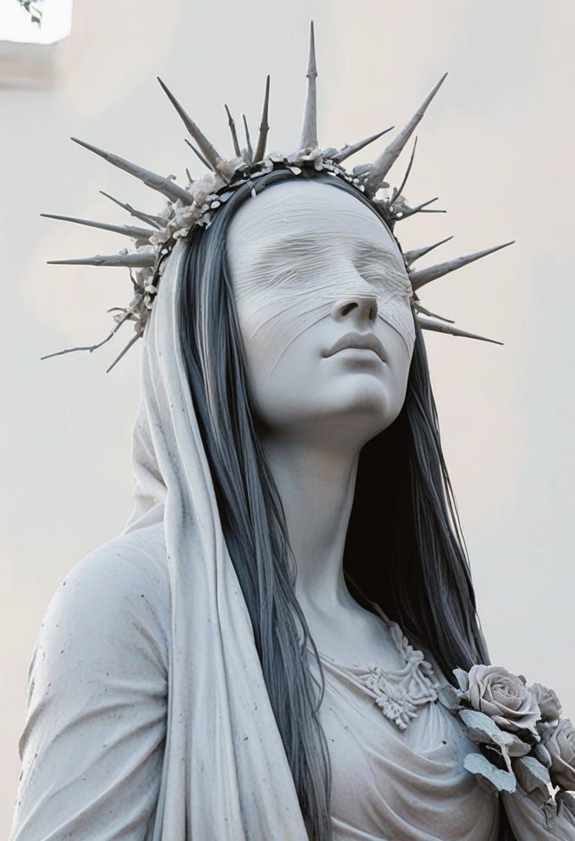 Elegant Neoclassical Queen in a Floral Cemetery