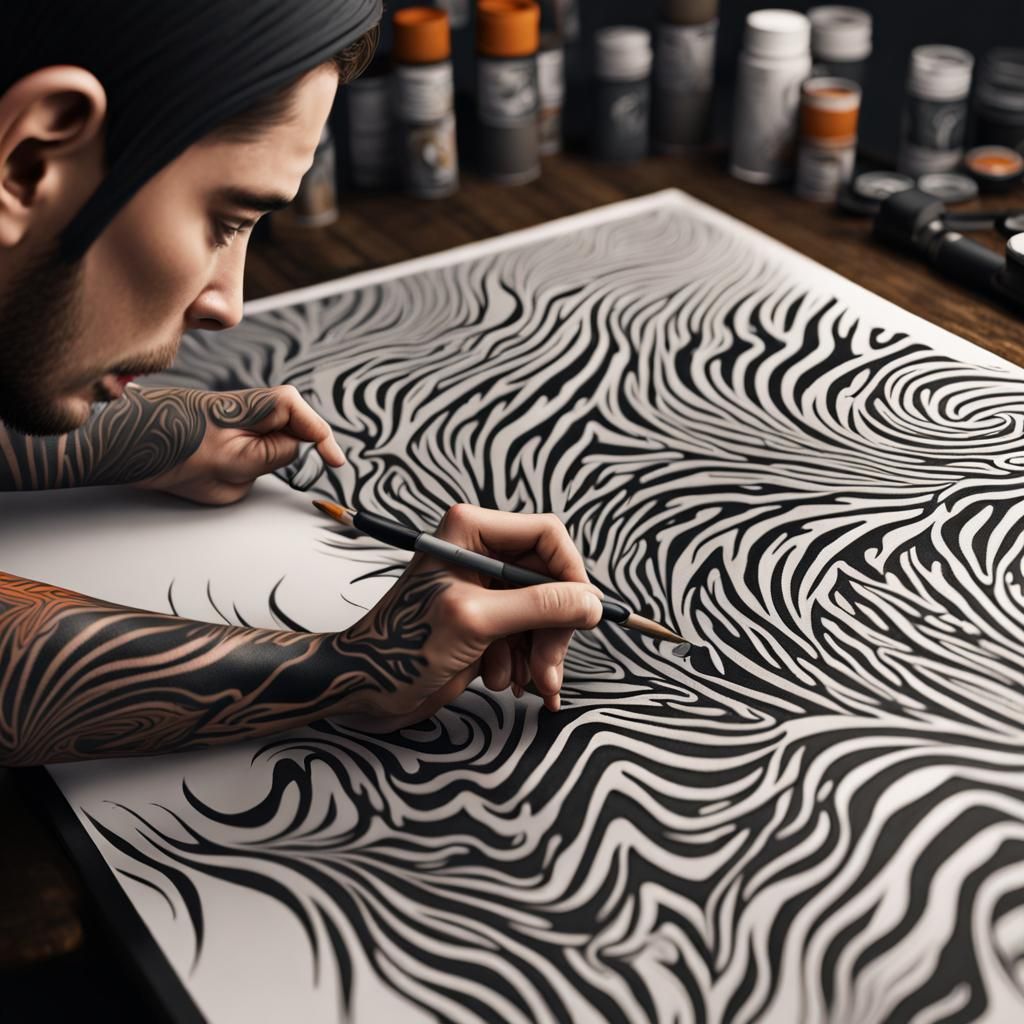 Tattoo Artist Drawing a Zebra Pattern Design