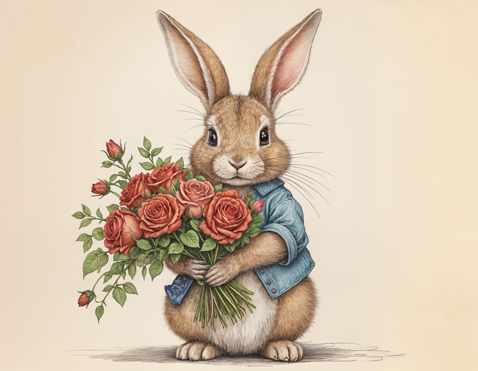 Whimsical Rabbit with Roses