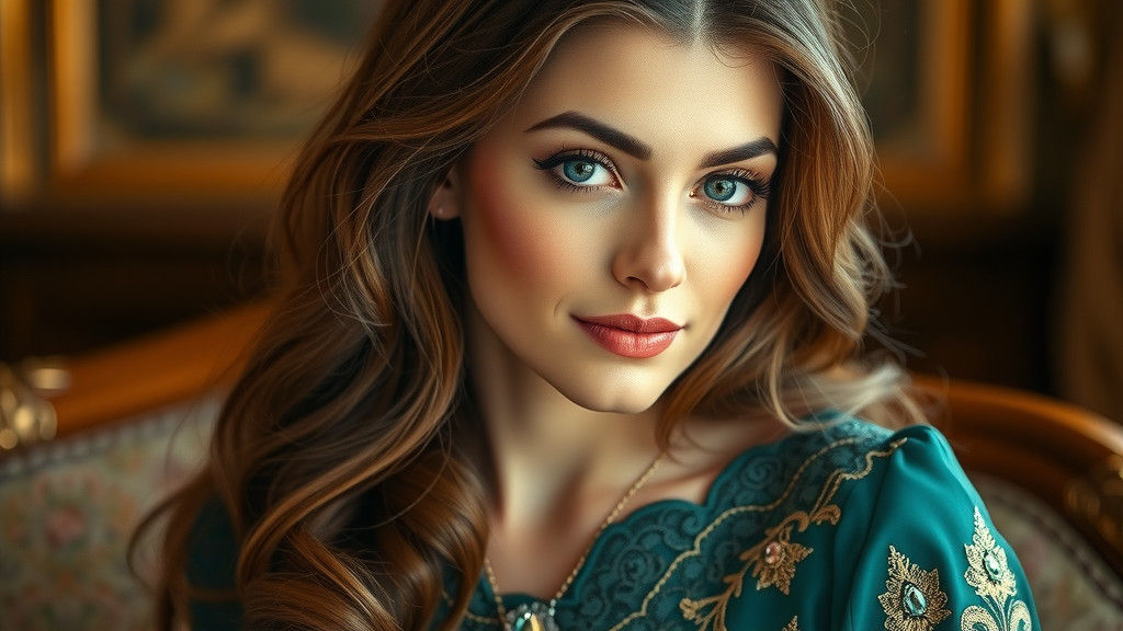 Elegant Woman in Emerald Gown Portrait