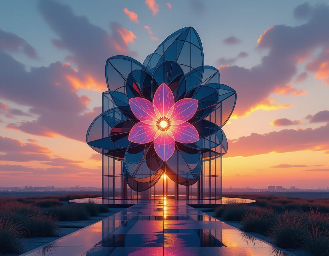 Futuristic Flower Building with Glitchcore Equations