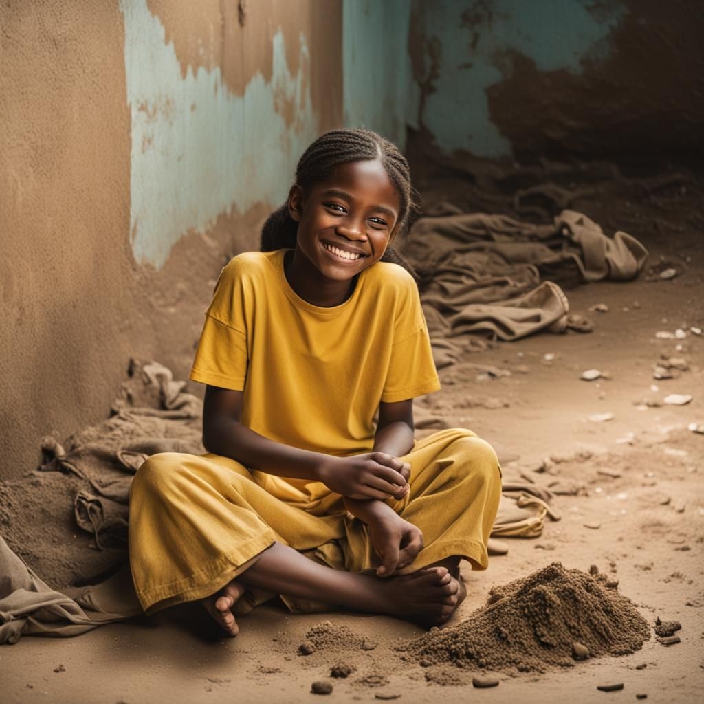 Girl Laughing with Child Cleaning Clothes
