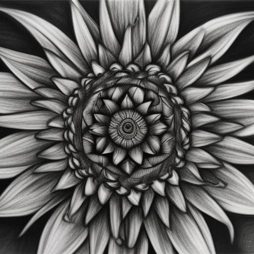 Golden Lotus: Hyperdetailed Charcoal Drawing