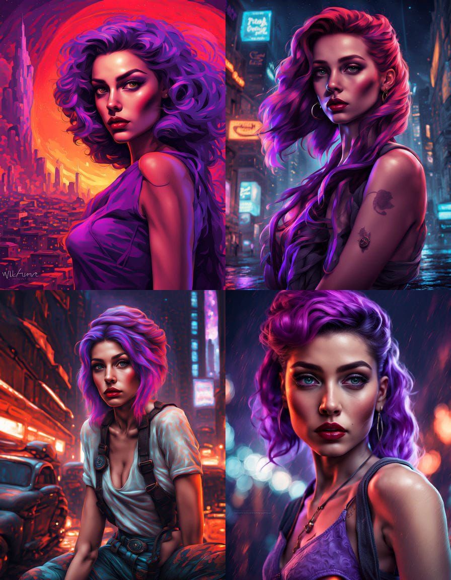 1940s Pinup Girl with Cartoon Eyes in Futuristic City