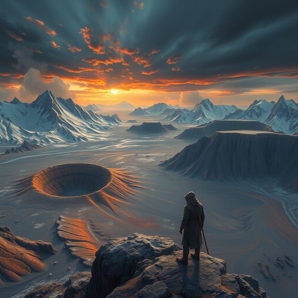 Barren, Lunar Landscape with Chattering Figure