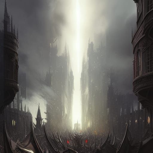 Black Dragon Destroys Medieval City: Sinister Art