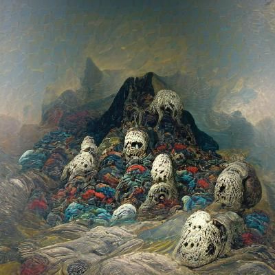 Horror Mountain of Skulls in Dark Fantasy Style