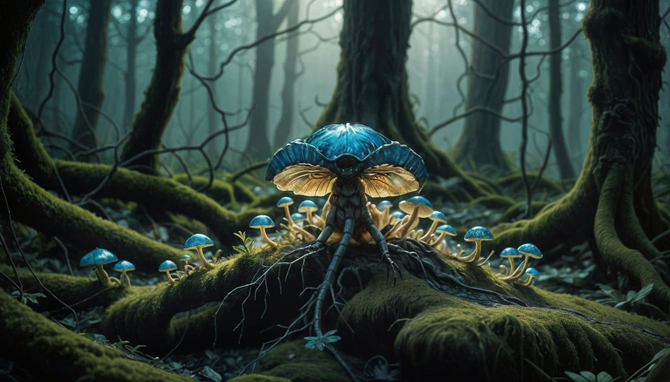 Mythical Iridescent Creature in Enchanted Forest