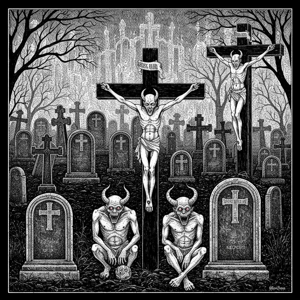 Abstract Horror Demons and Crucifixions in Black and White