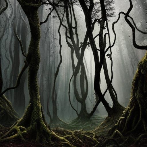 Eldritch Forest: Skull-Tree in Dark, Lovecraftian Style