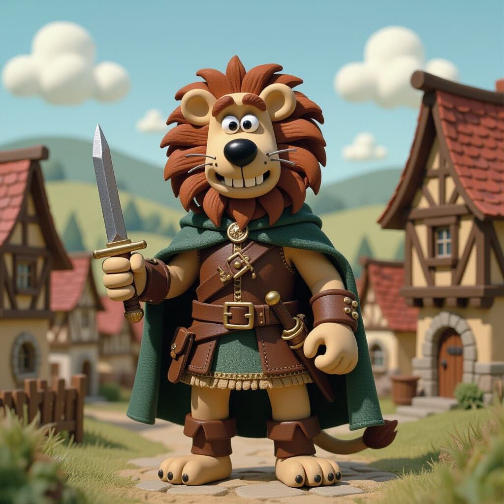 Claymation Lion Thief in Fantasy Village