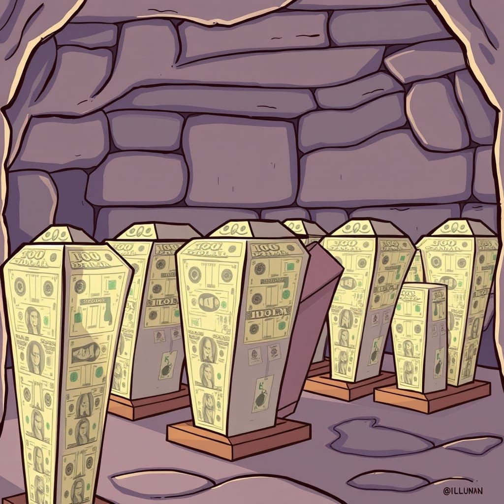 Ancient Crypt with Dollar Bill Sarcophagi