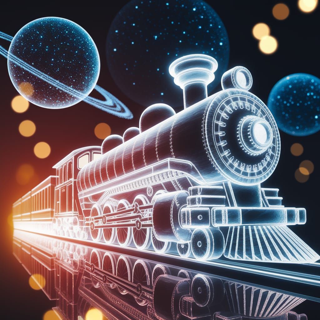 Glowing Polycarbonate Train Speeds Through Celestial Expanse