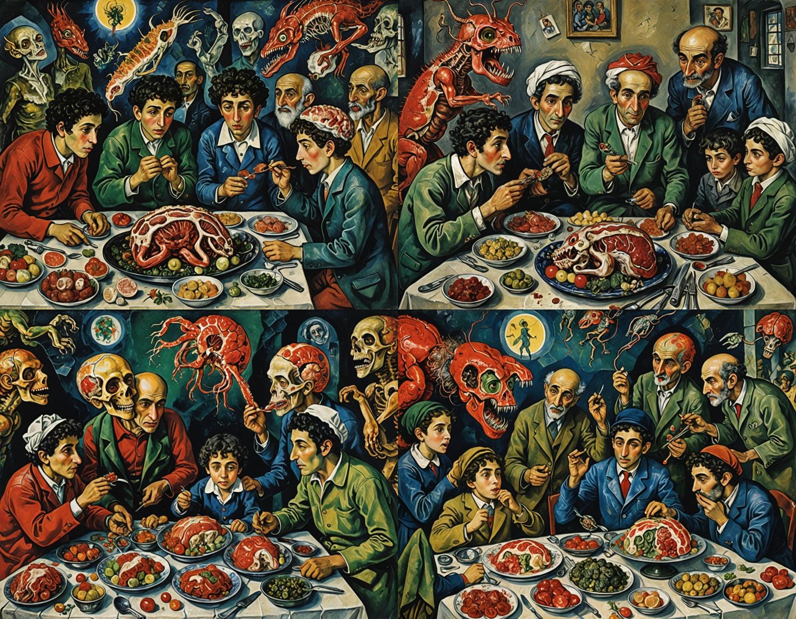 Grotesque Feast: Mutant Children in Surrealist Style