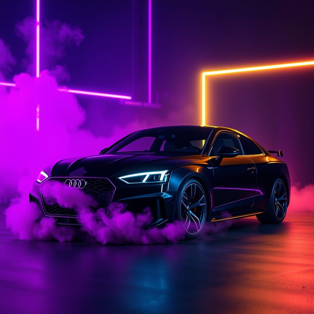 Black Audi RS5 in Neon Smoke, 8K Render