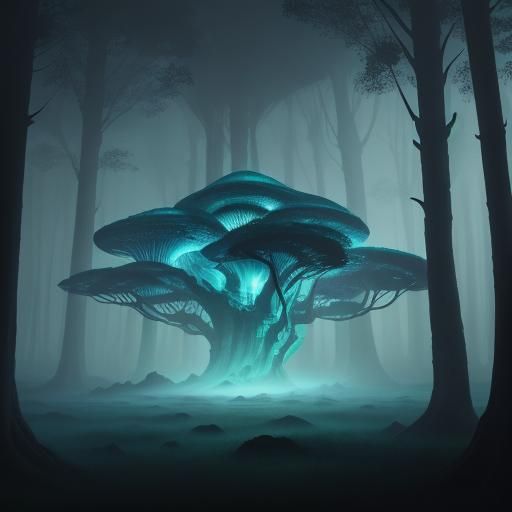 Surreal Alien Complex in Mystical Forest