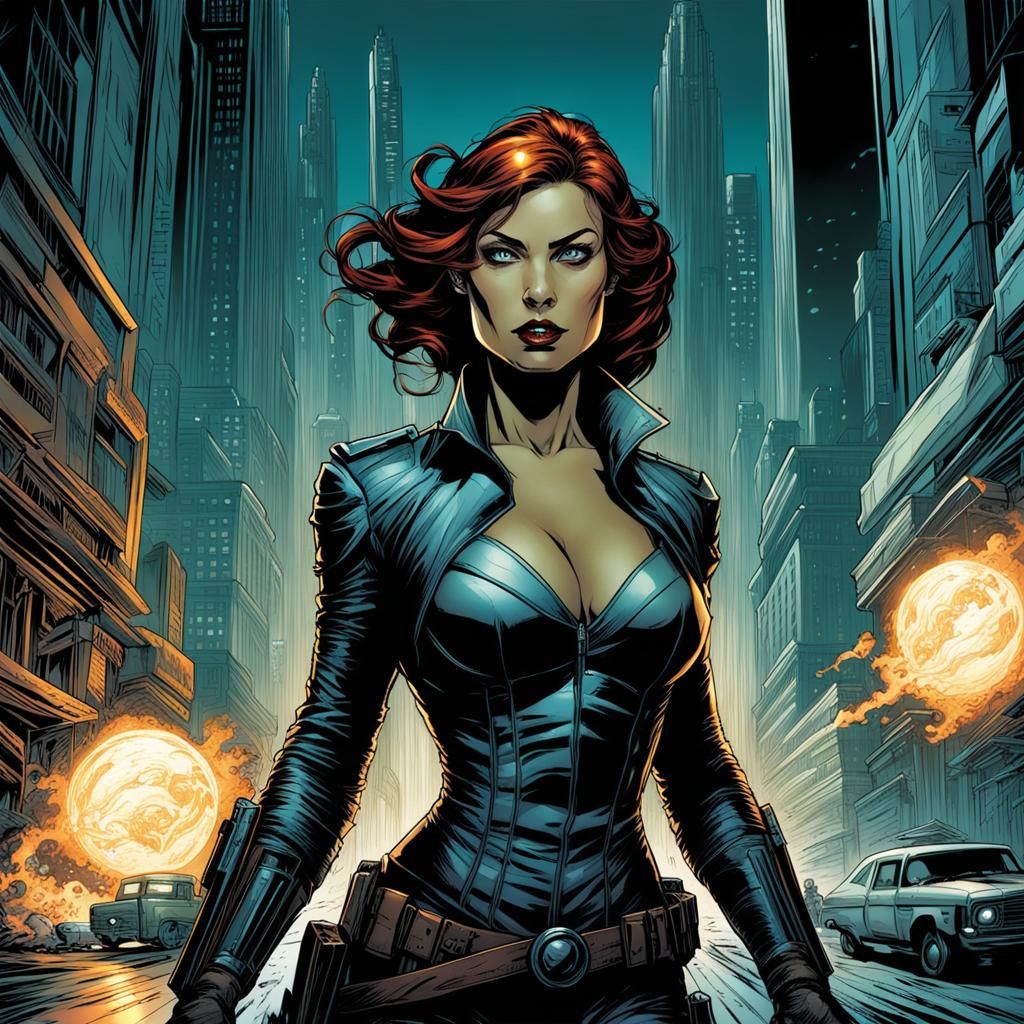 Dystopian Woman in Comic Book Art Style