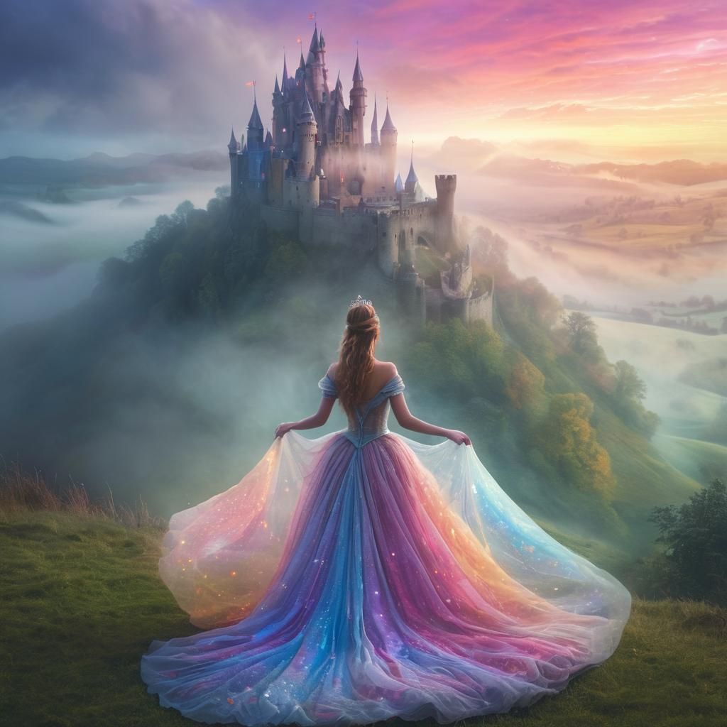 Fantasy Princess in a Misty Landscape