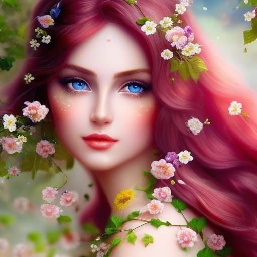 Strawberry Fairy Portrait in Aquarelle Art Style