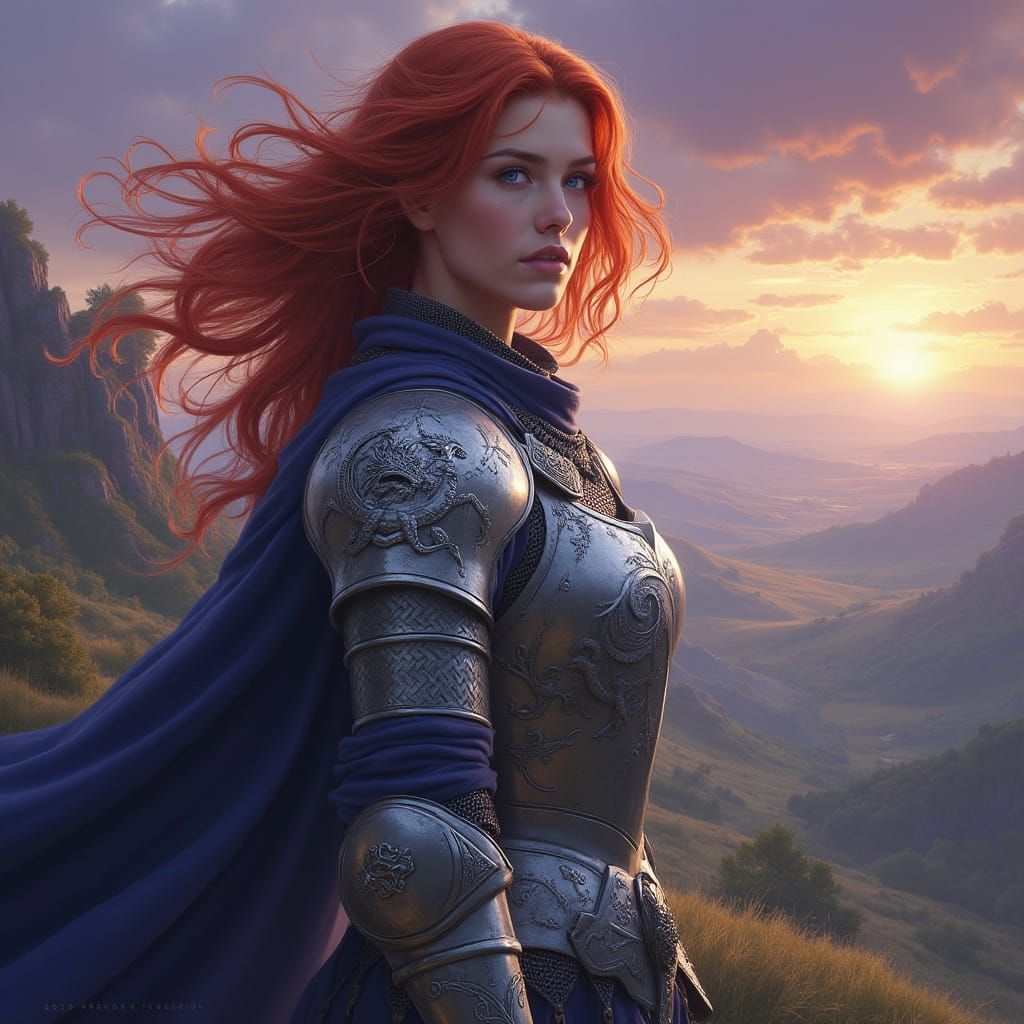 Female Knight with Dragon Crest in Fantasy Realism