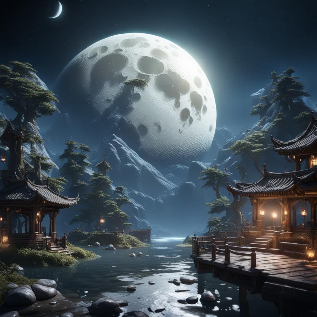 Luminous Pearl Moon in 3D Game Style