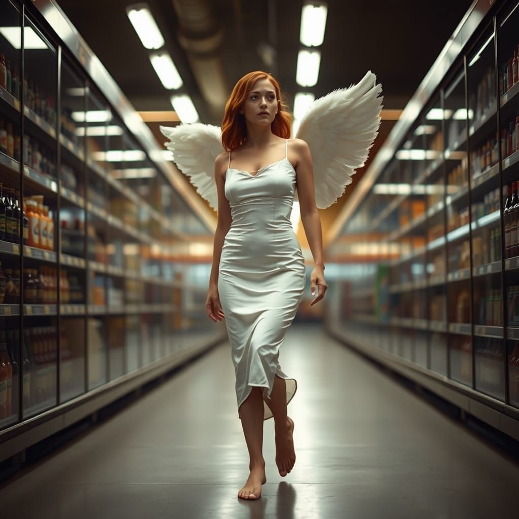 Angelic Woman in Grocery Store: Ethereal HDR Image