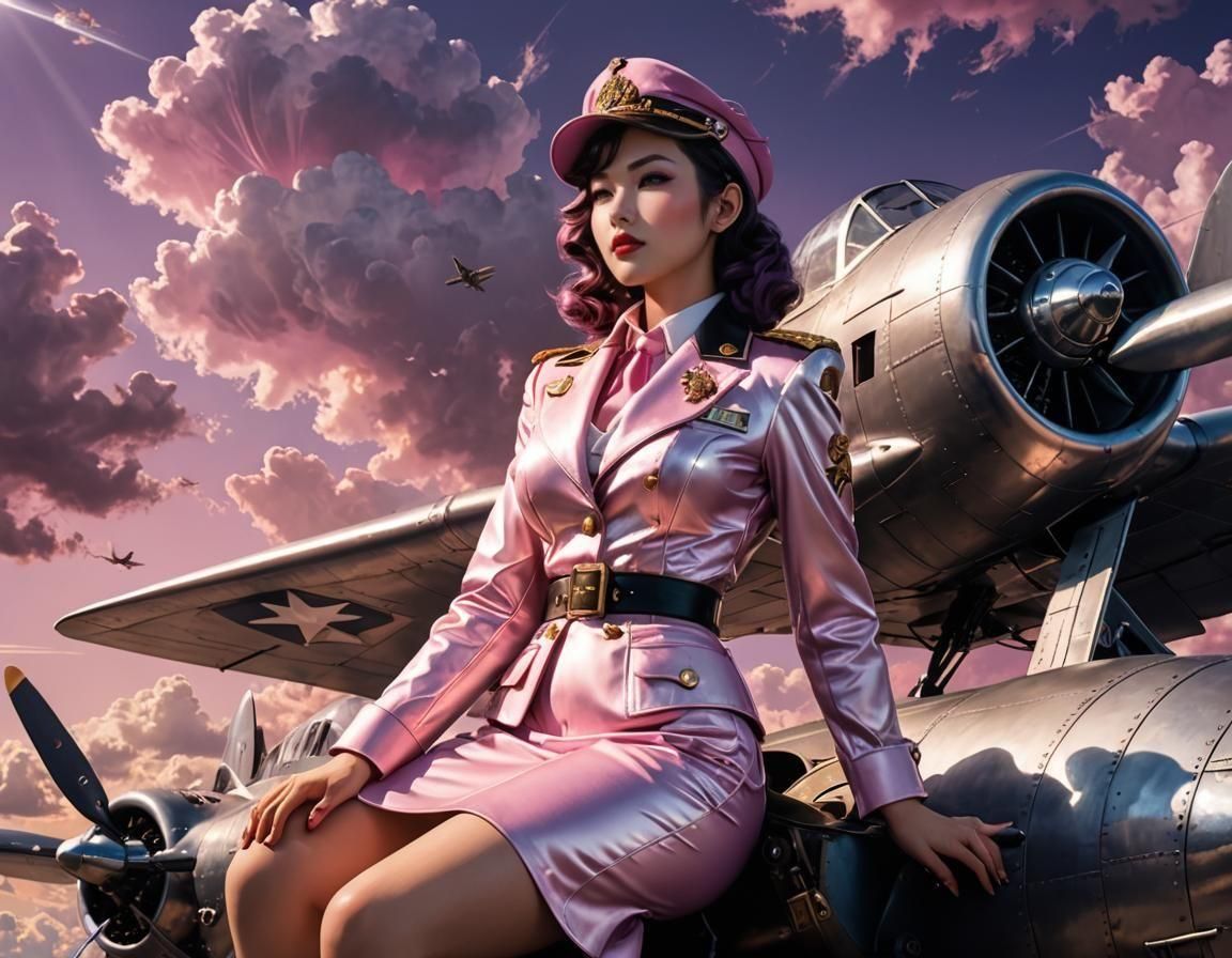 Final Fantasy Pinup on a WWII Plane Wing