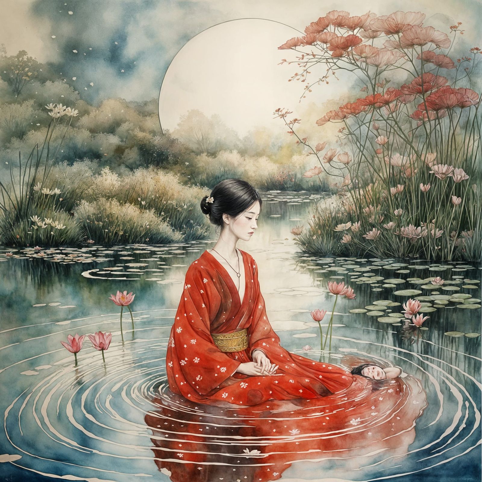 Ethereal Japanese Beauty in a Serene Water World