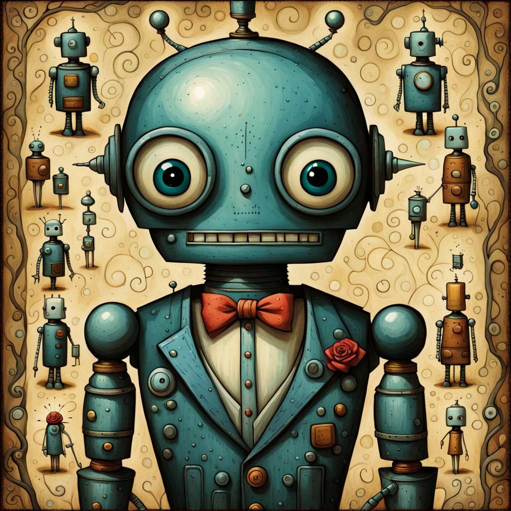 Cute Robot Butler in Art Brut Style