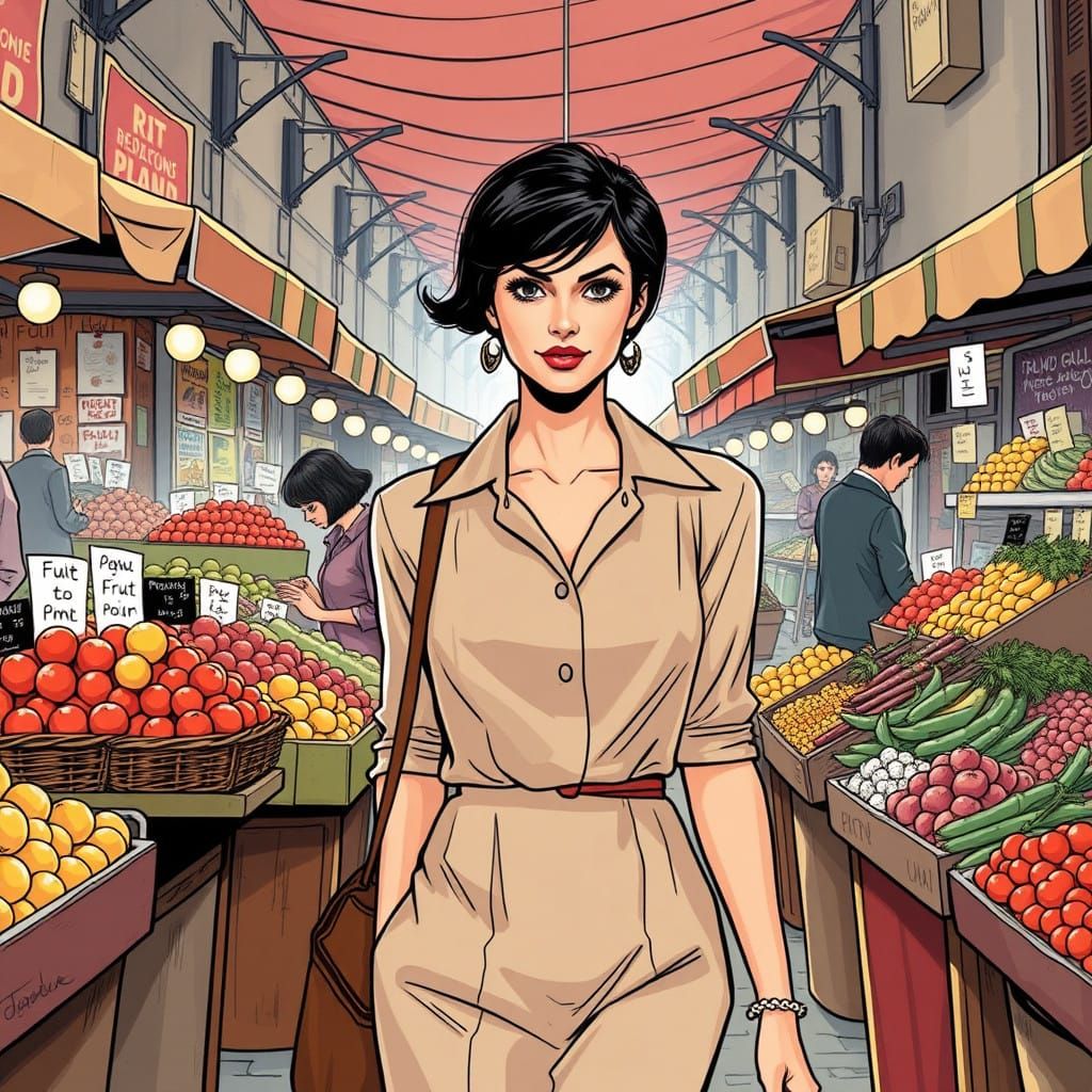 Elegant Italian Woman in Summer Outfit Strolls through Bustl...