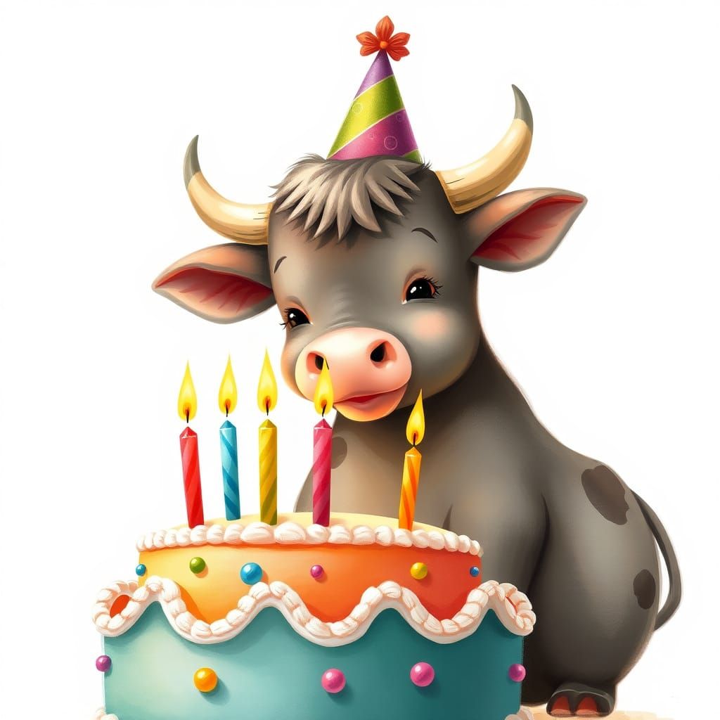 Charming Baby Bull Celebrates Birthday in Whimsical Style