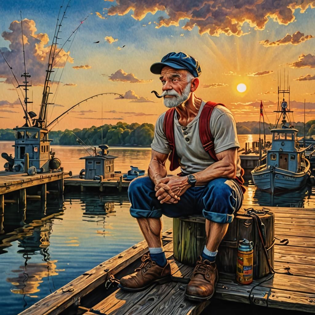 Popeye at Sunset: A Mixed Media Masterpiece