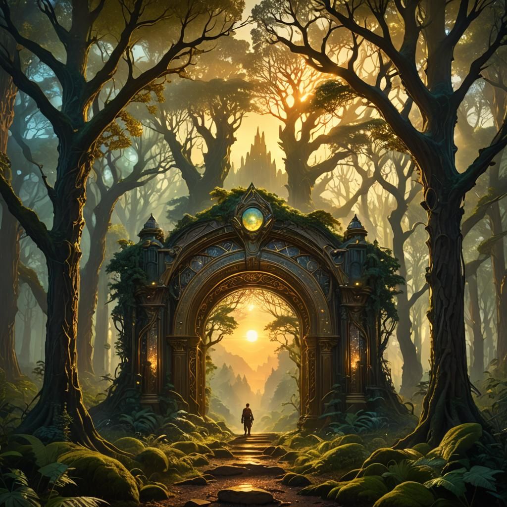 Magical Portal to an Alien World in Art Nouveau Style