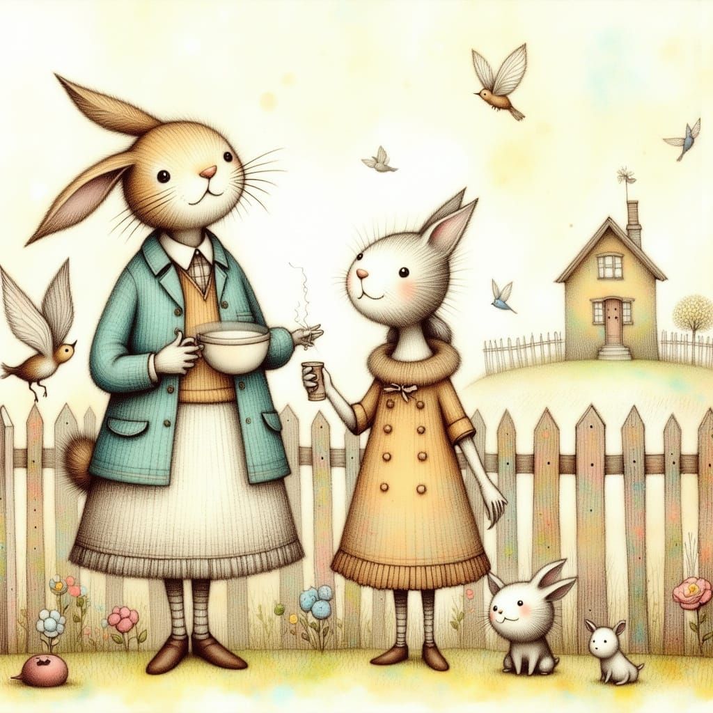 Vintage Whimsy Afternoon Scene