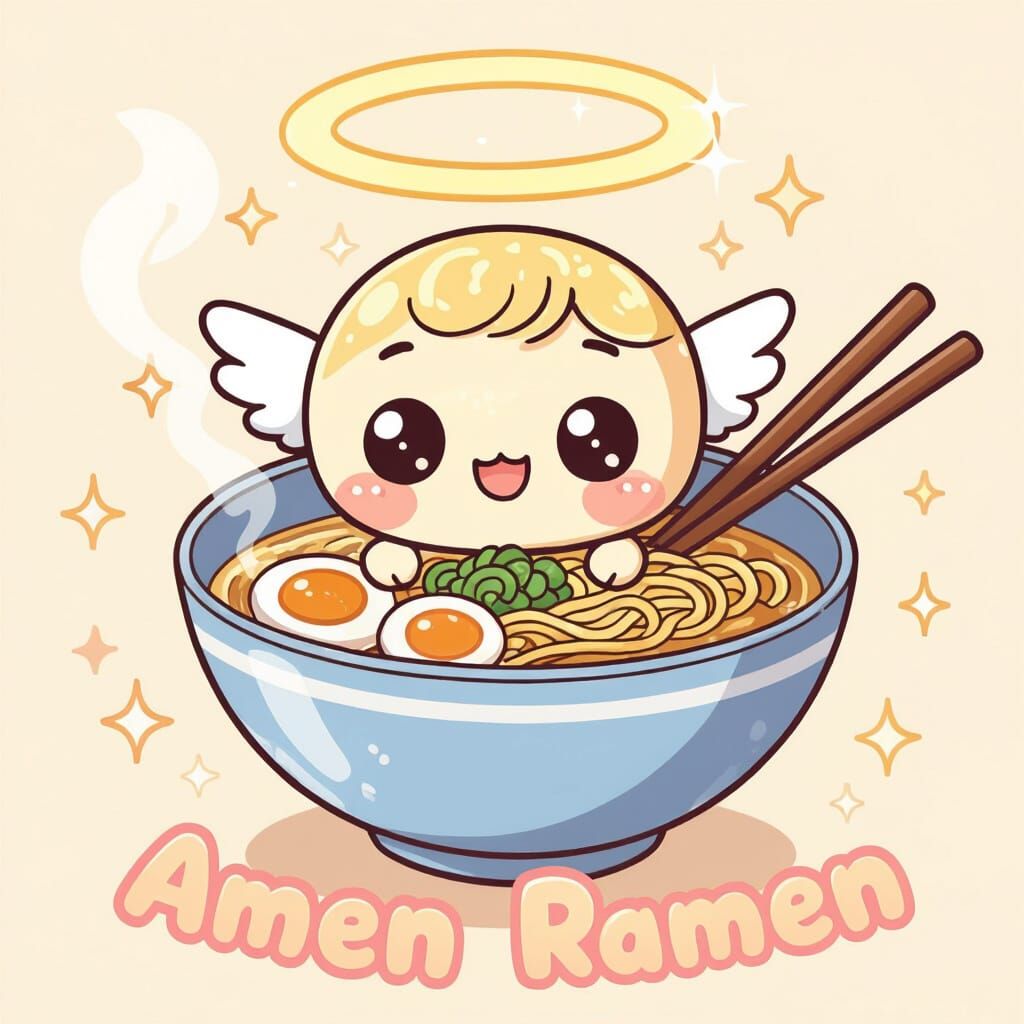 Kawaii Ramen Angel in Anime Style