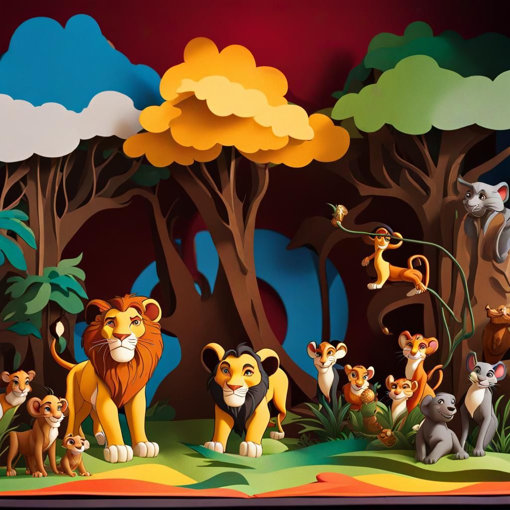 Pop-Up Book Scene: Lions, Valjean, Steampunk, Surrealism