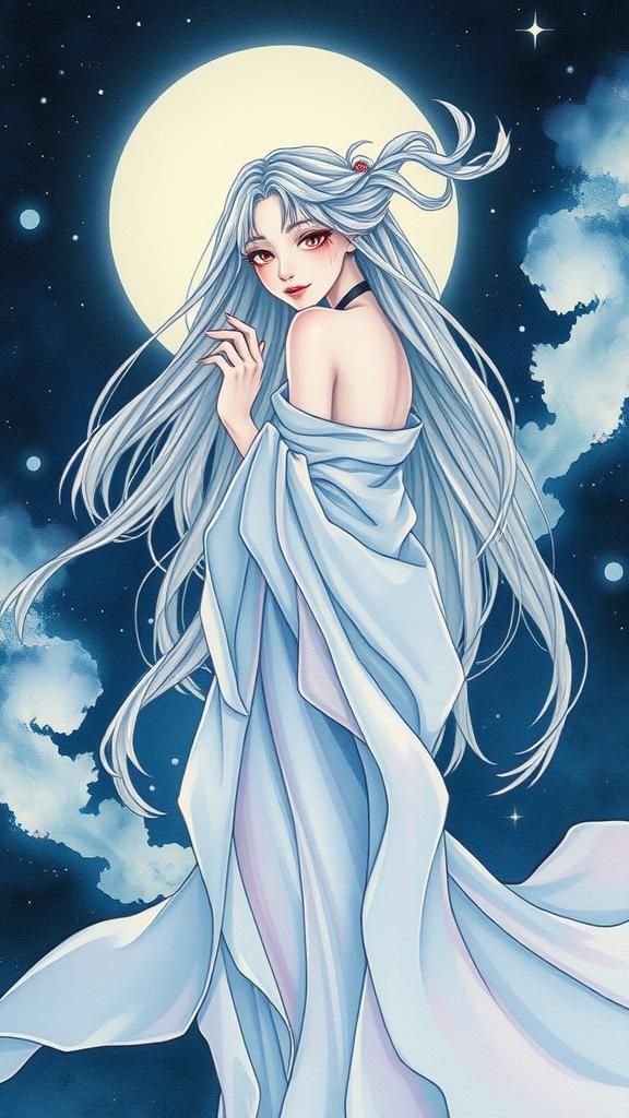 Ethereal Ghost in Oriental Watercolor Style