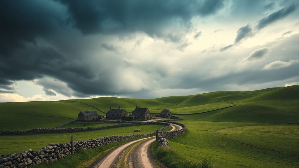 Cinematic English Countryside Under Dramatic Storm Sky