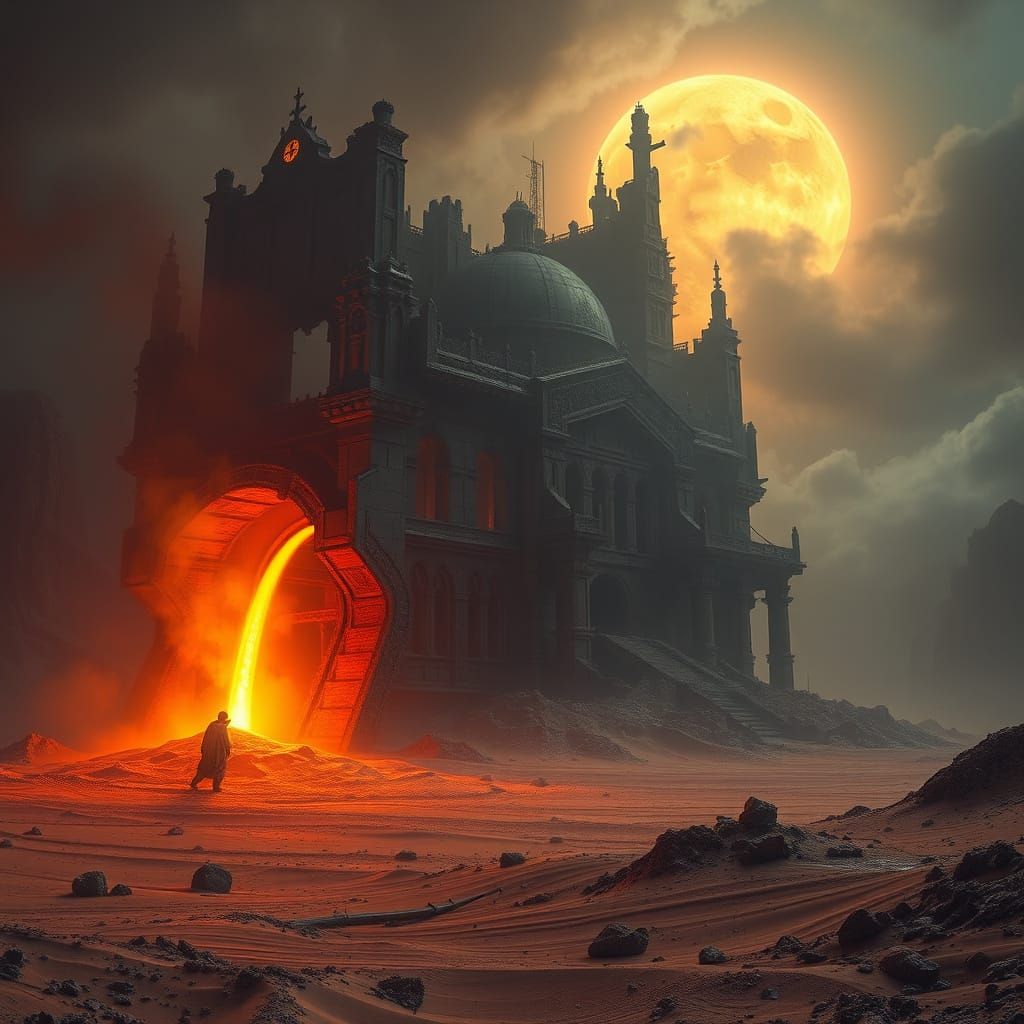 Ruined Sun-Collector with Glowing Energy Source